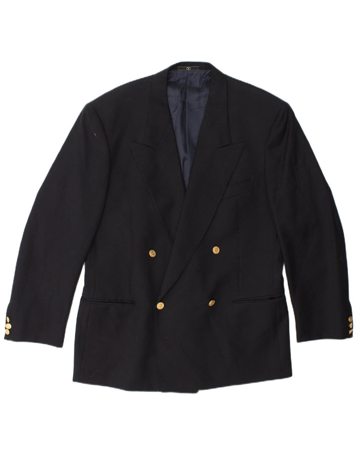 Valentino Mens Double Breasted Blazer Jacket IT 52 XL Black Virgin Wool