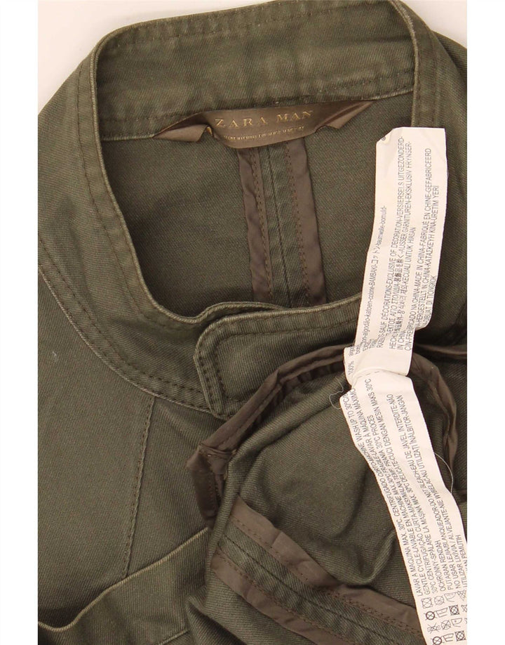 Zara Mens Military Jacket UK 38 Medium Khaki Cotton
