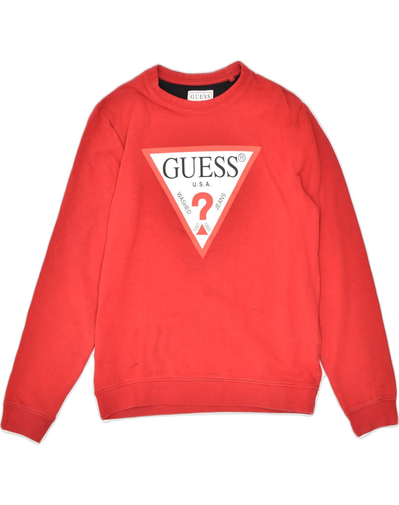 GUESS Mens Graphic Sweatshirt Jumper XS Red Cotton | Vintage | Thrift | Second-Hand | Used Clothing | Messina Hembry 