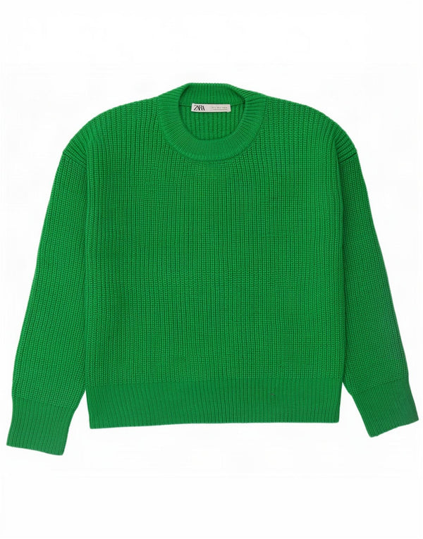Zara Womens Oversized Crew Neck Jumper Sweater UK 10 Small Green Acrylic