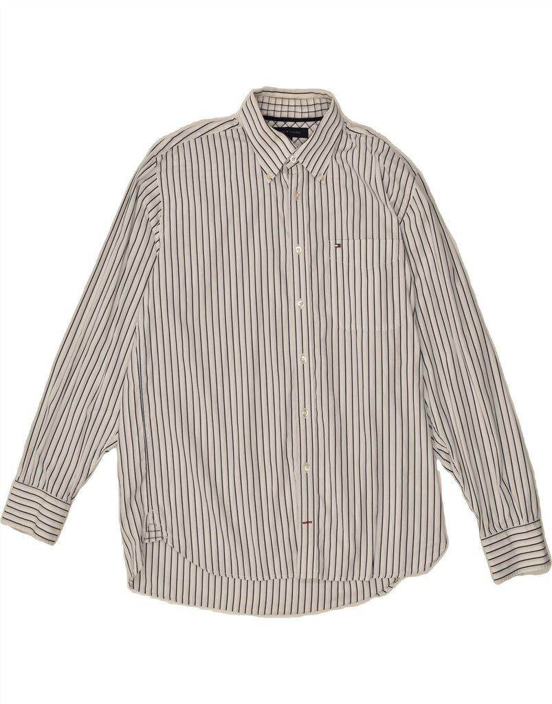 TOMMY HILFIGER Mens Shirt Large White Striped Cotton | Vintage Tommy Hilfiger | Thrift | Second-Hand Tommy Hilfiger | Used Clothing | Messina Hembry 