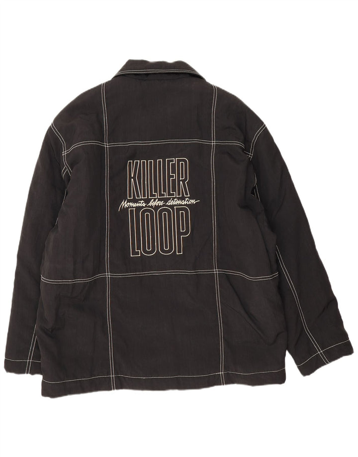 Killer Loop Mens Graphic Bomber Jacket UK 38 Medium Black Polyamide