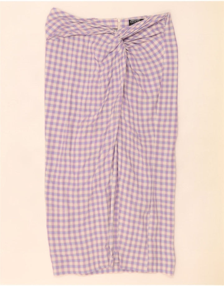 Zara Womens Maxi Skirt Large W32 Purple Gingham
