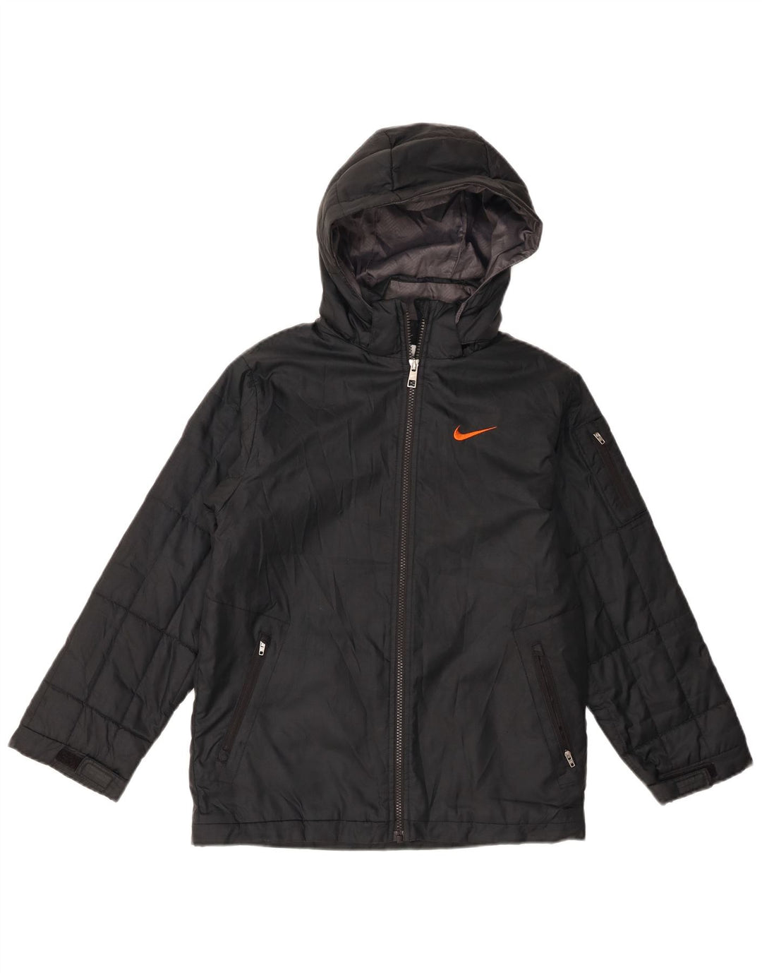 Nike Boys Hooded Windbreaker Jacket 10-11 Years Medium Black Polyester