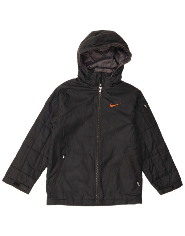 Nike Boys Hooded Windbreaker Jacket 10-11 Years Medium Black Polyester