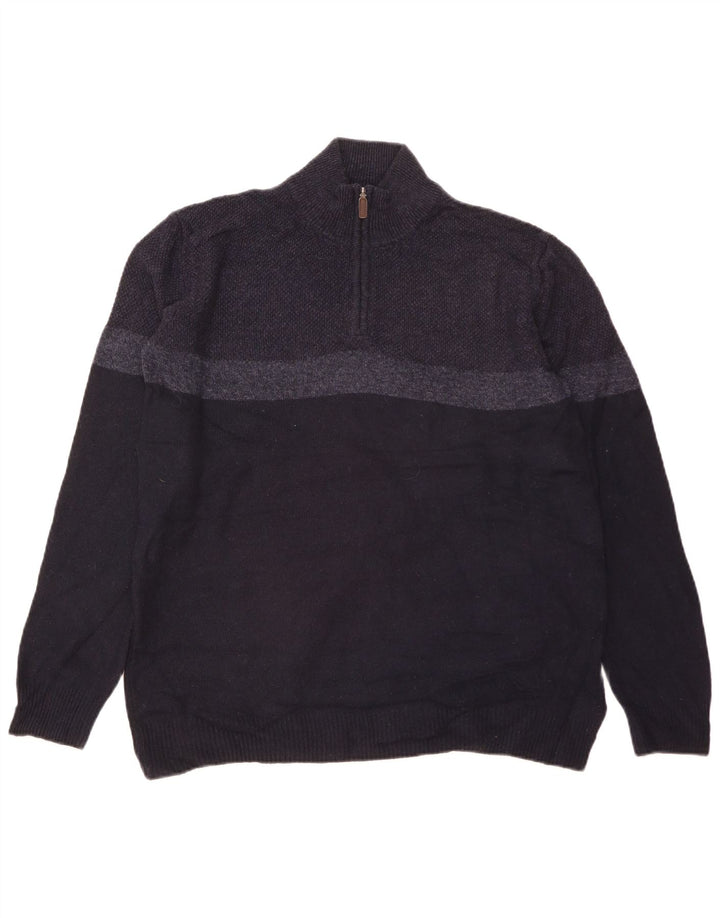 Marks & Spencer Mens Zip Neck Jumper Sweater Medium Navy Blue Colourblock