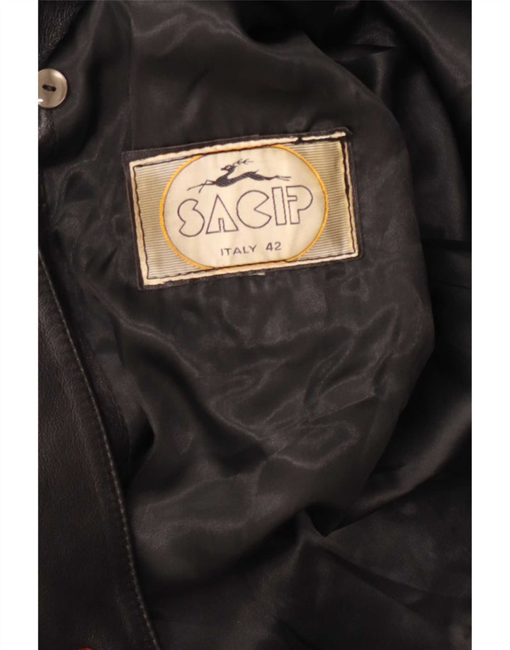 Sacip Womens Leather Coat IT 42 Medium Black