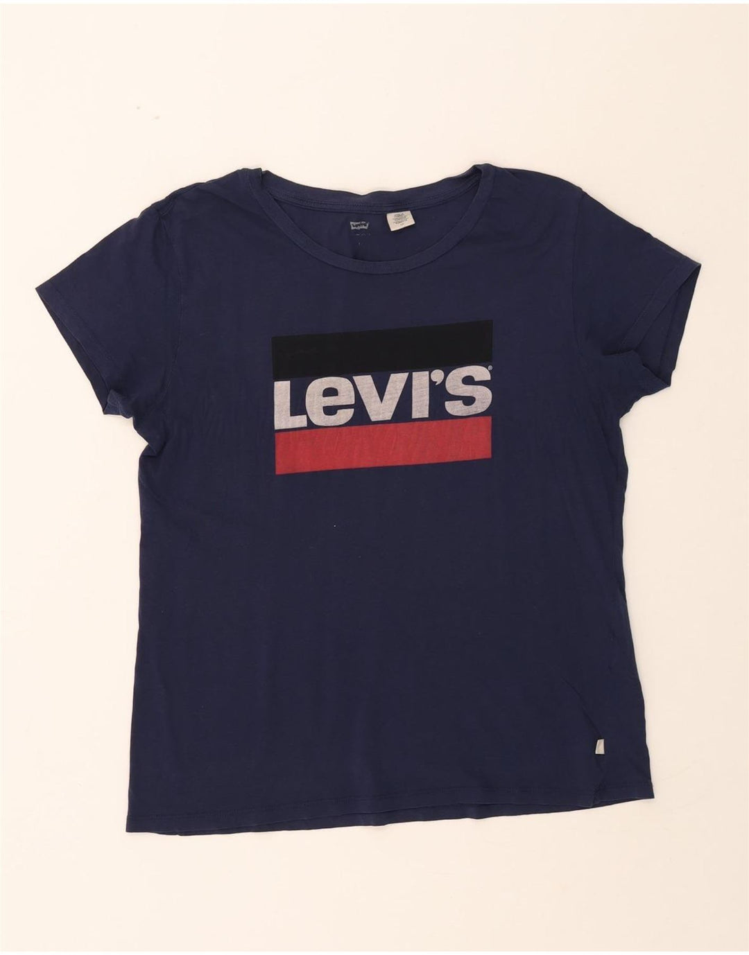 LEVI'S Womens Graphic T-Shirt Top UK 16 Large Navy Blue Vintage Levi's and Second-Hand Levi's from Messina Hembry 