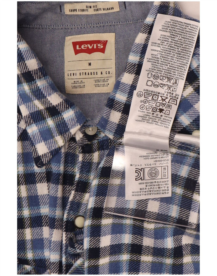 Levi's Mens Slim Fit Flannel Shirt Medium Blue Check Cotton