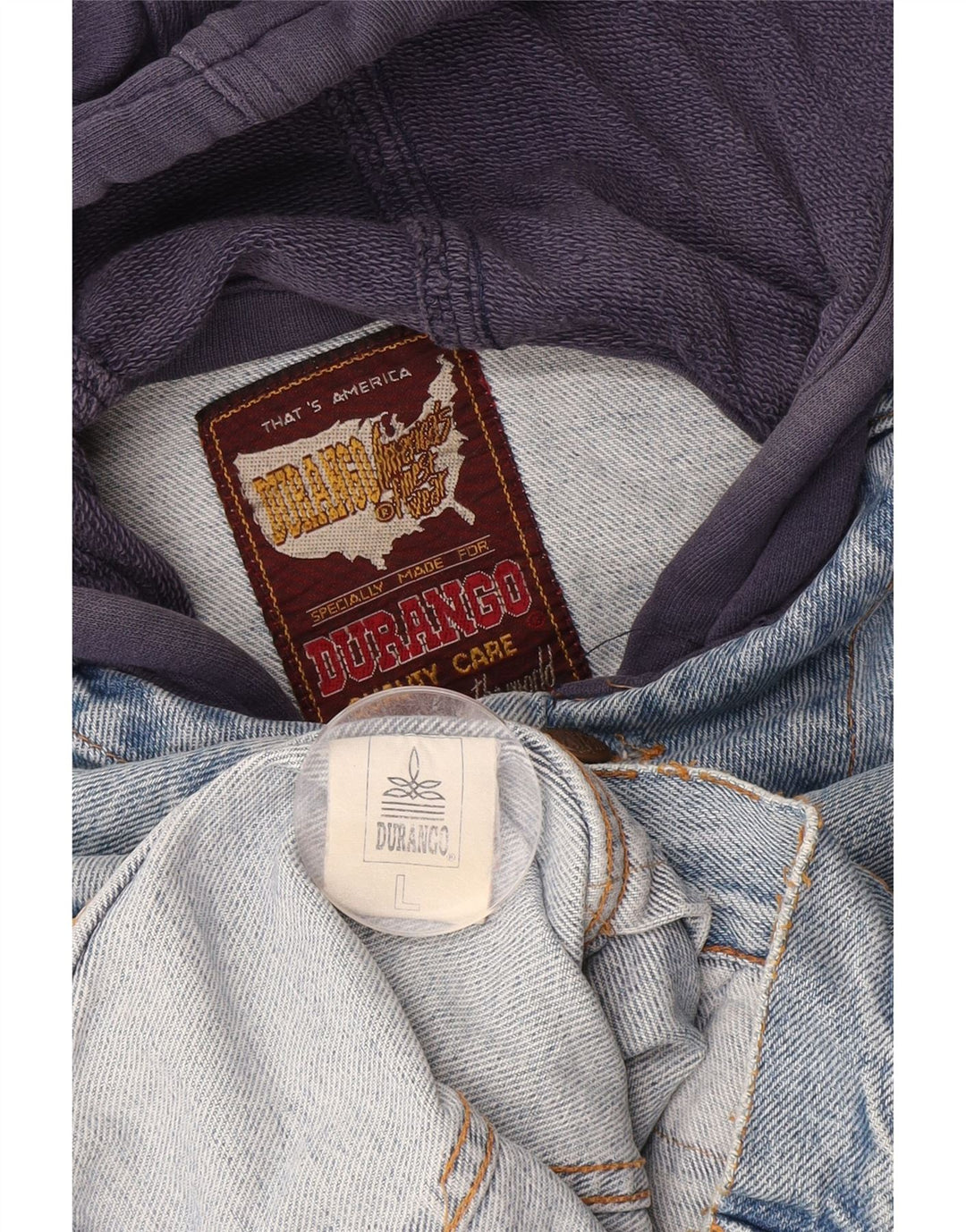 DURANGO Mens Hooded Denim Jacket UK 40 Large Blue Colourblock Cotton
