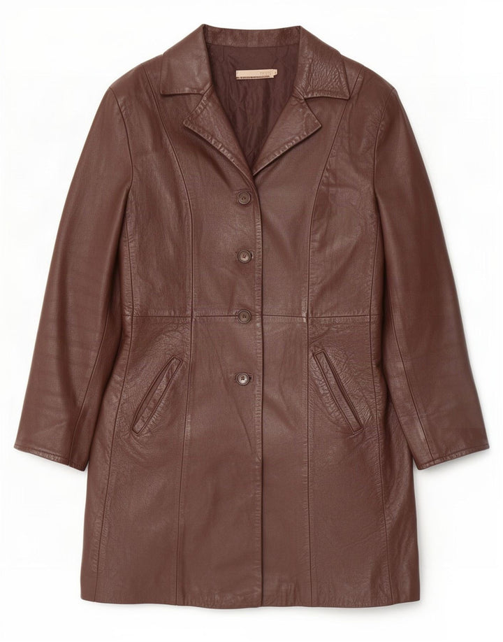 Vintage Womens Leather Coat IT 48 XL Brown