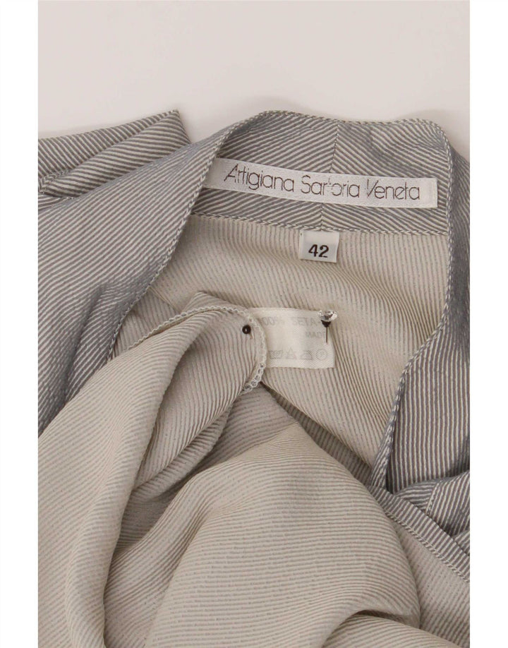 Vintage Womens Shirt Blouse IT 42 Medium Grey Pinstripe Silk