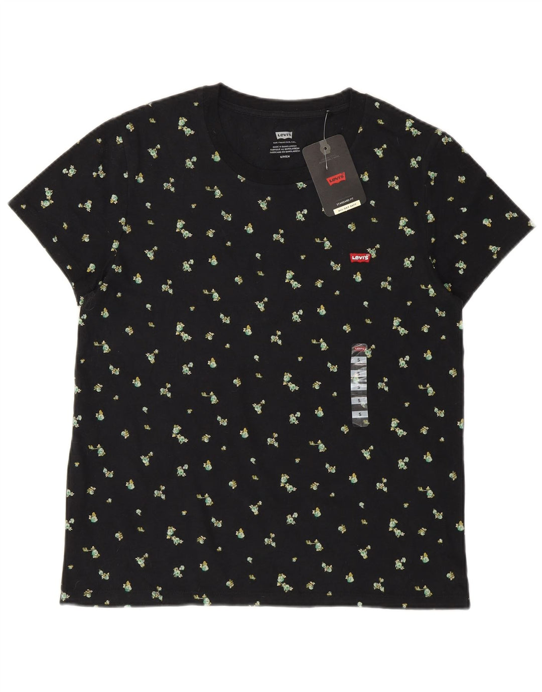 LEVI'S Womens Graphic T-Shirt Top UK 10 Small Black Floral Cotton Flower