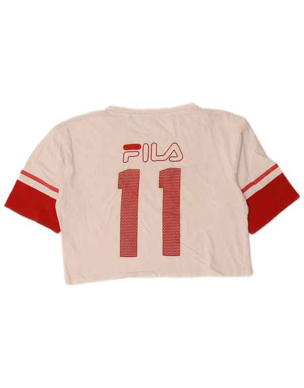 Fila Womens Crop Graphic T-Shirt Top UK 10 Small White Colourblock Cotton