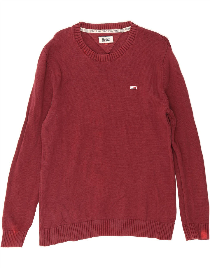 TOMMY HILFIGER Mens Crew Neck Jumper Sweater Medium Burgundy Cotton Vintage Tommy Hilfiger and Second-Hand Tommy Hilfiger from Messina Hembry 