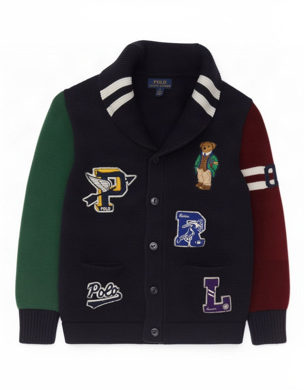 Polo Ralph Lauren Boys Cardigan Sweater 5-6 Years Navy Blue Colourblock