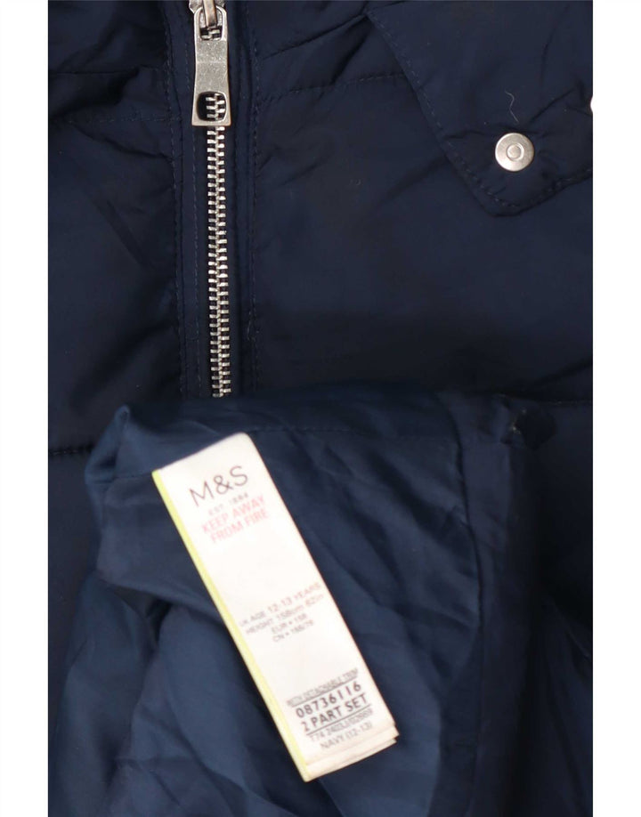 Marks & Spencer Girls Hooded Padded Jacket 12-13 Years Navy Blue Polyester