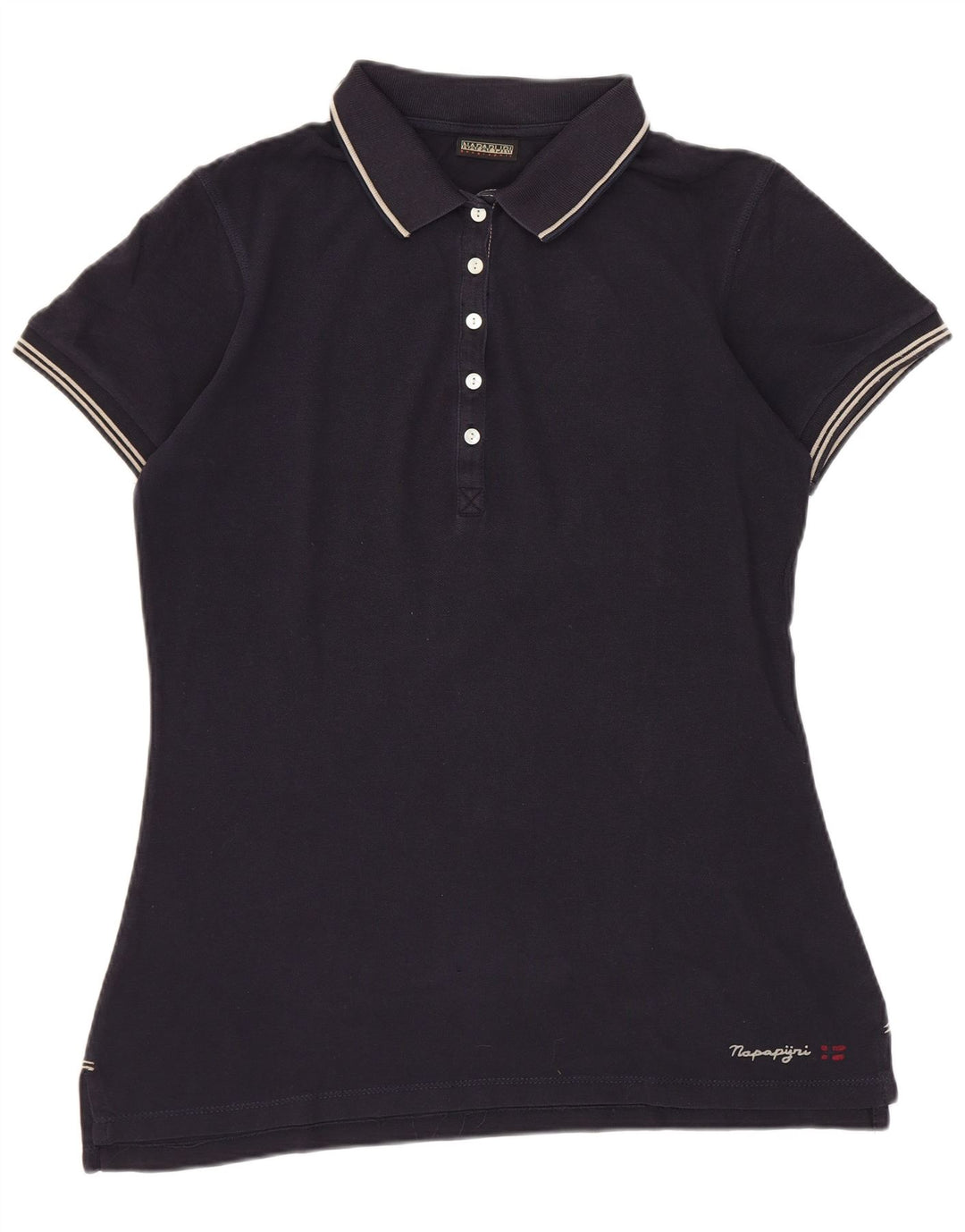 Napapijri Womens Graphic Polo Shirt UK 14 Large Navy Blue