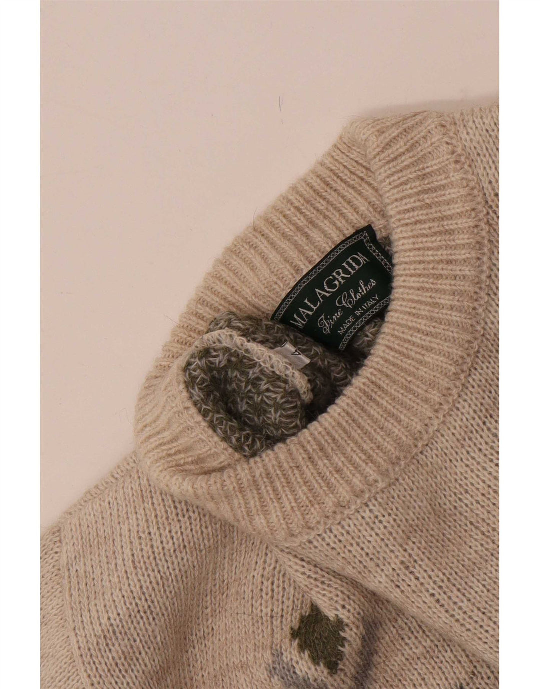Malagrida Mens Crew Neck Jumper Sweater Medium Beige Geometric