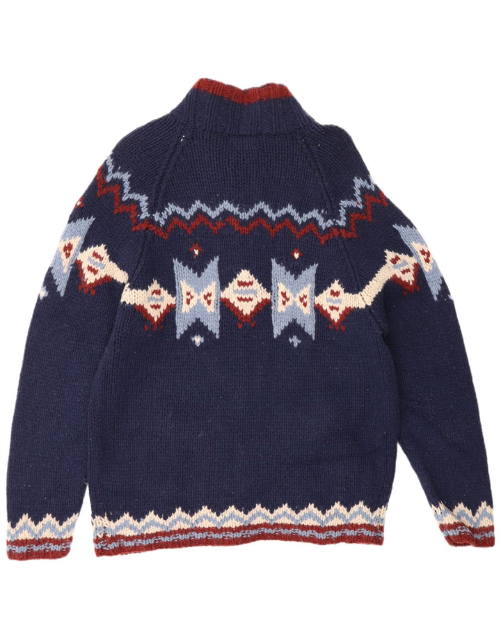 S. Moritz Mens Cardigan Sweater XL Blue Fair Isle Wool