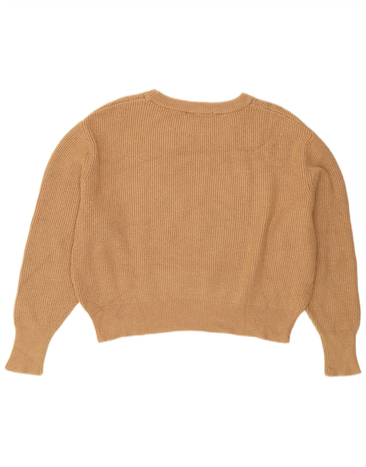 Zara Womens Crop Oversized Crew Neck Jumper Sweater UK 10 Small Beige
