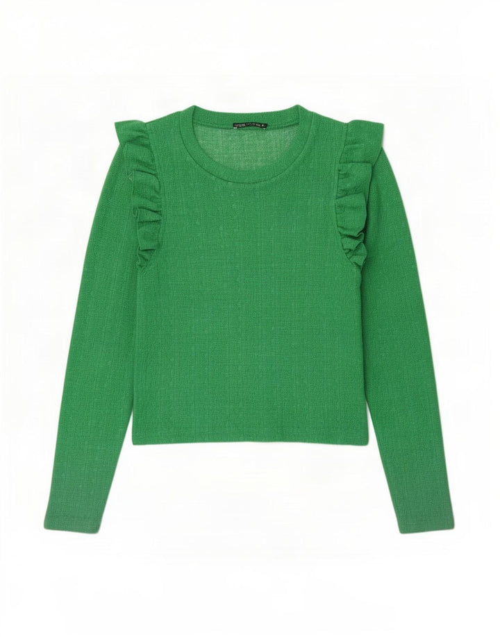 Zara Womens Crop Top Long Sleeve UK 12 Medium Green