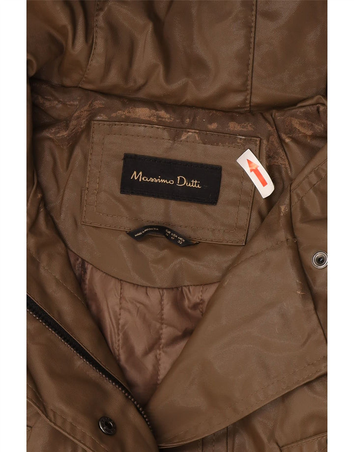 Massimo Dutti Womens Hooded Raincoat UK 14 Medium Brown