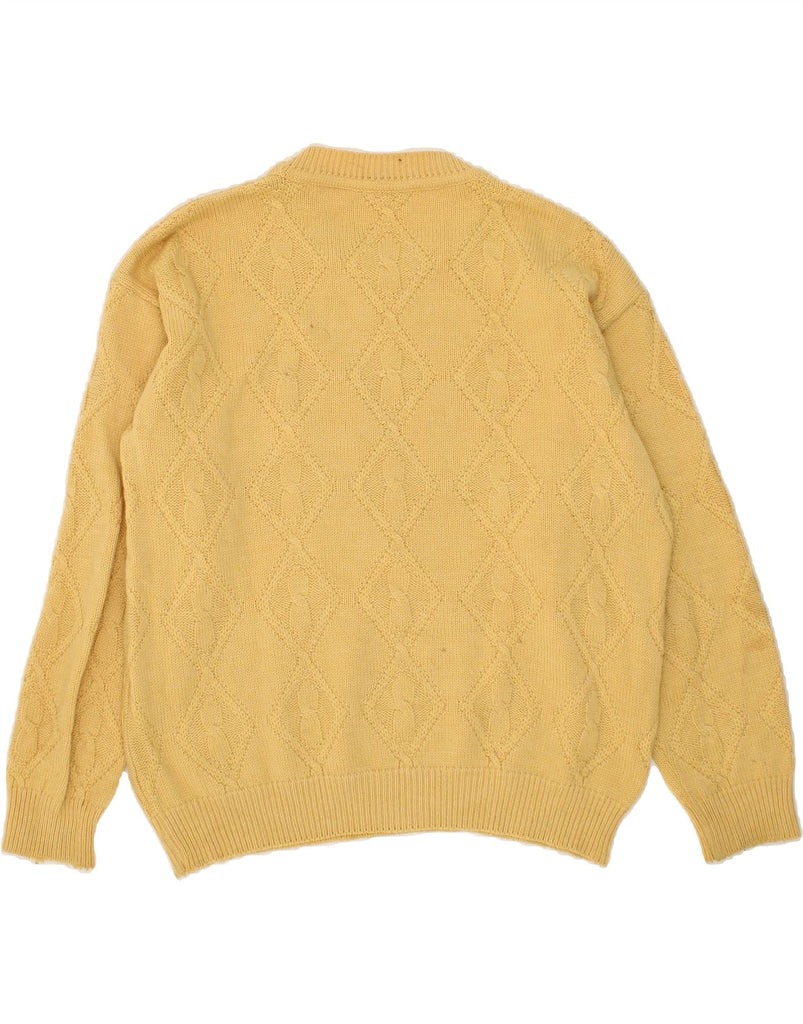 RODES Mens Crew Neck Jumper Sweater Large Yellow Argyle/Diamond Wool Vintage Rodes and Second-Hand Rodes from Messina Hembry 