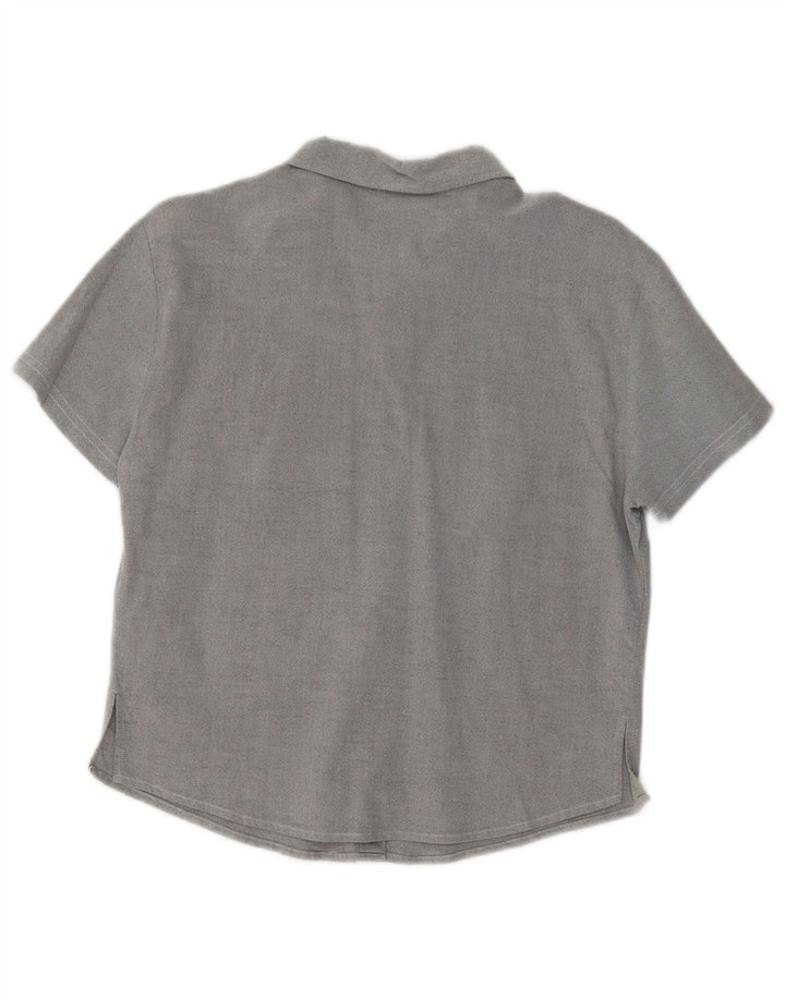 Benetton Womens Short Sleeve Shirt UK 14 Medium Grey Cotton