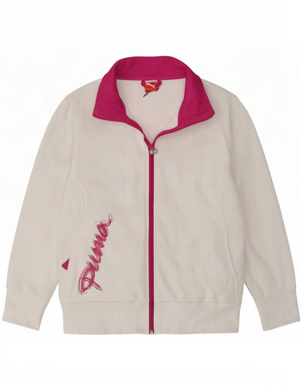 Puma Womens Graphic Tracksuit Top Jacket UK 14 Large White Colourblock