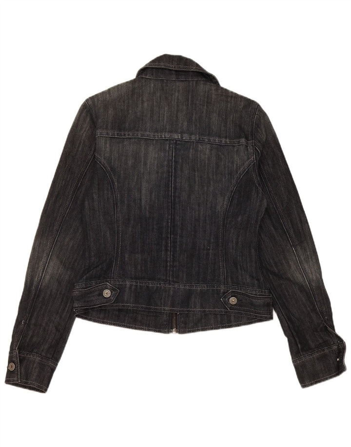 Guess Womens Crop Denim Jacket UK 12 Medium Black Cotton