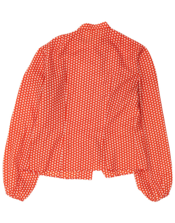 Vintage Womens Front Tie Shirt Blouse UK 14 Medium Orange Polka Dot