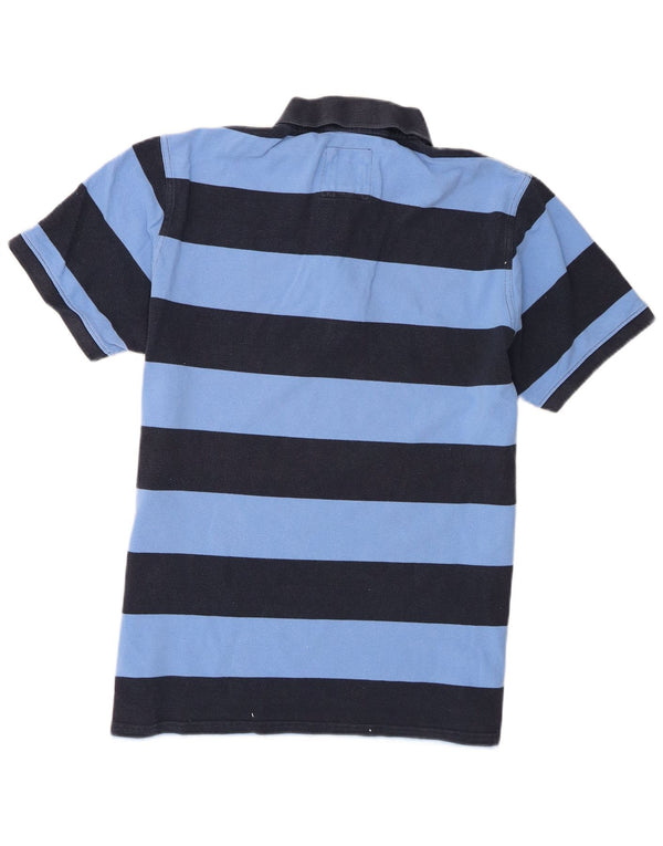Crew Clothing Mens Polo Shirt Large Navy Blue Striped Cotton