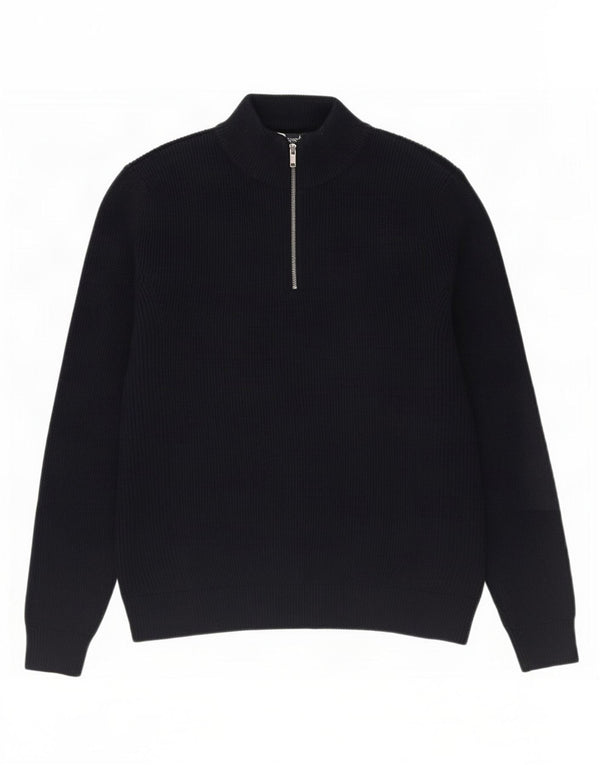 Marks & Spencer Mens Zip Neck Jumper Sweater Medium Navy Blue Polyester