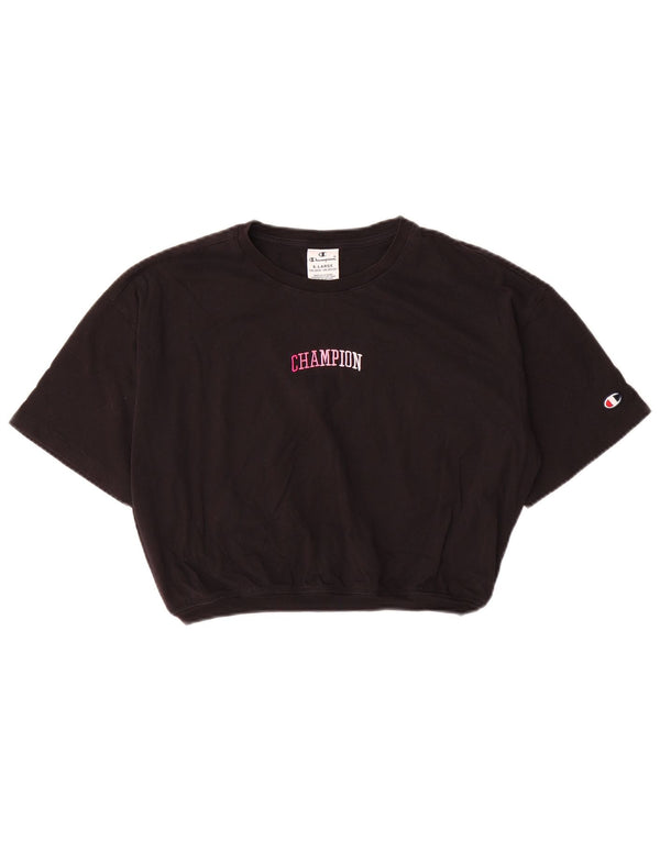 CHAMPION Girls T-Shirt Top 13-14 Years XL Black Cotton
