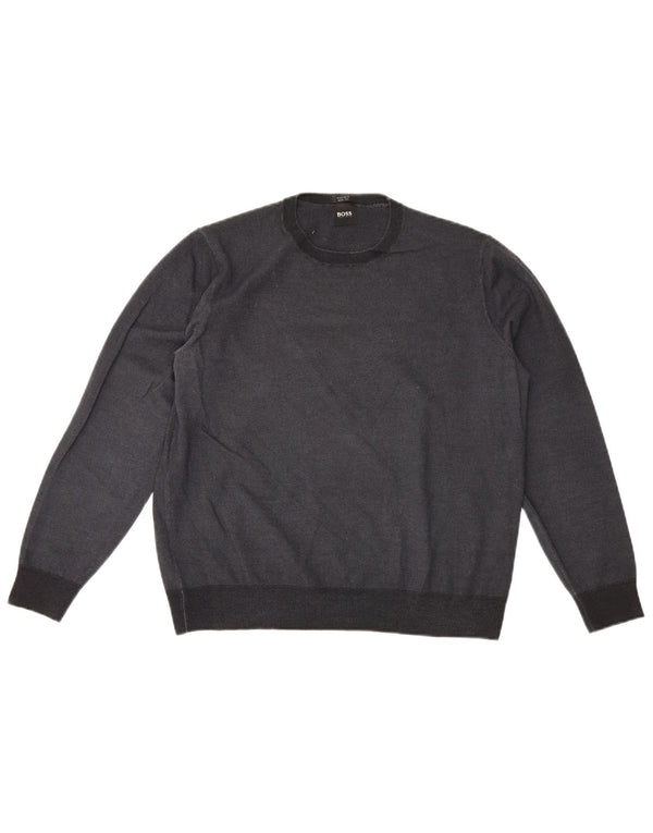 Hugo Boss Womens Crew Neck Jumper Sweater UK 18 XL Grey Wool