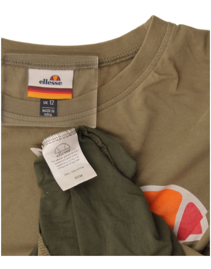 Ellesse Womens Oversized Graphic T-Shirt Top UK 12 Medium Khaki Colourblock