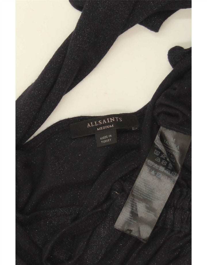 All Saints Womens Crop Top Long Sleeve UK 12 Medium Navy Blue Viscose