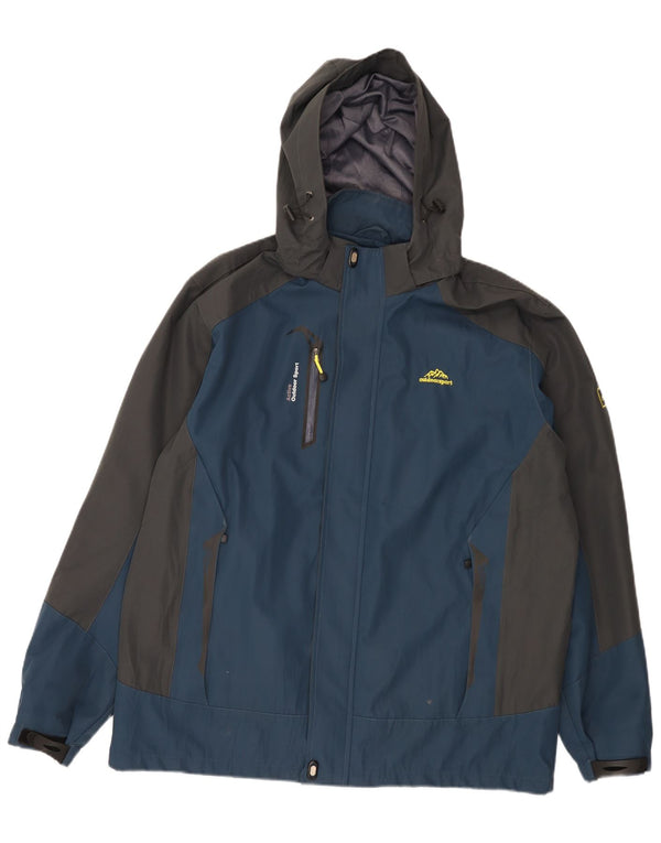 Vintage Mens Hooded Windbreaker Jacket UK 44 2XL Navy Blue Colourblock