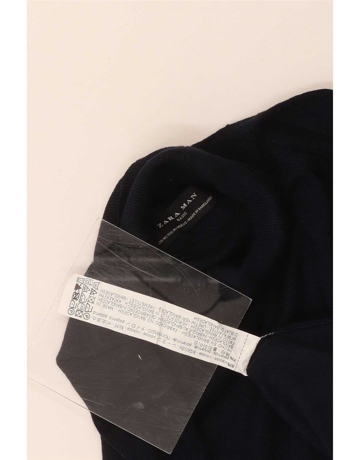 Zara Mens Roll Neck Jumper Sweater Medium Navy Blue Viscose