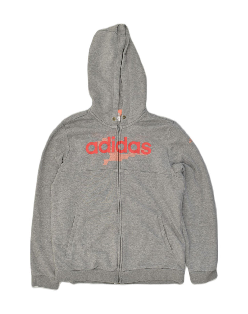 ADIDAS Womens Graphic Zip Hoodie Sweater UK 12/14 Medium Grey Cotton | Vintage Adidas | Thrift | Second-Hand Adidas | Used Clothing | Messina Hembry 