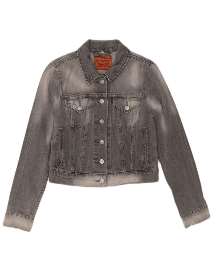 LEVI'S Womens Crop Denim Jacket UK 10 Small Grey Cotton