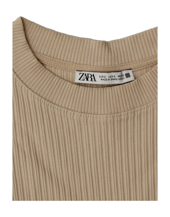ZARA Womens Crop Vest Top UK 10 Small Beige Cotton Vintage Zara and Second-Hand Zara from Messina Hembry 
