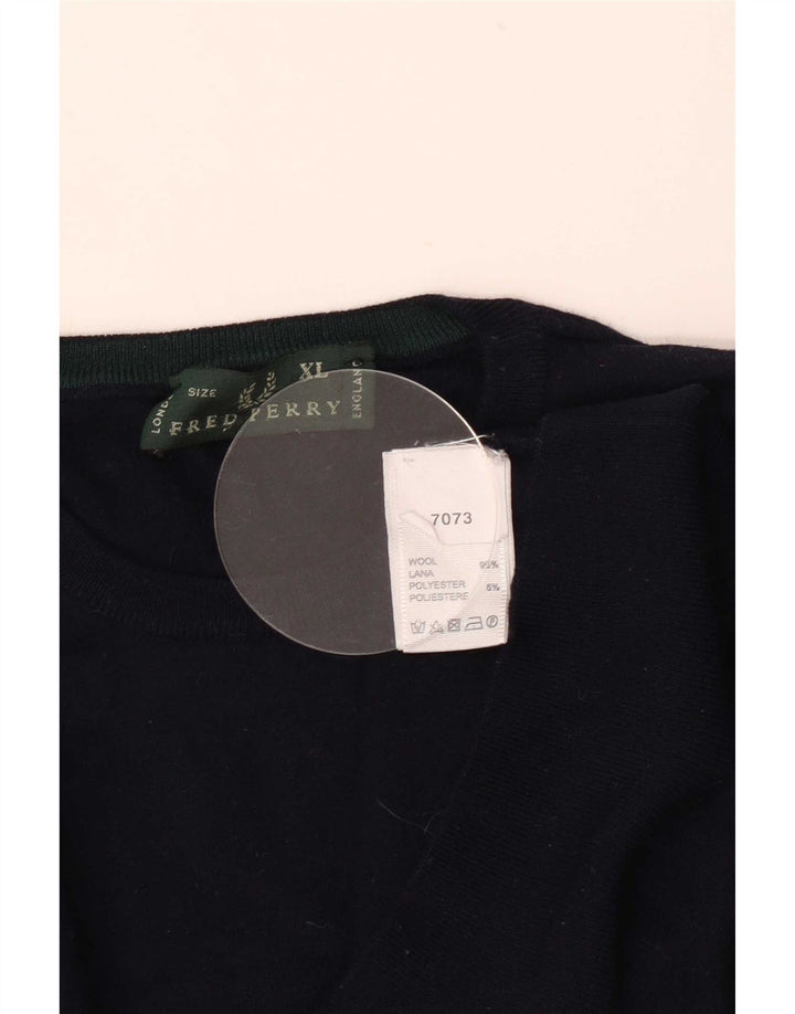 Fred Perry Mens Crew Neck Jumper Sweater XL Navy Blue Wool