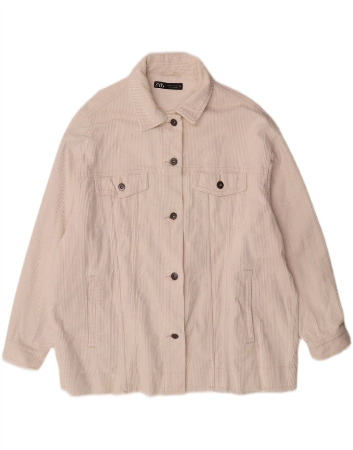 ZARA Womens Oversized Corduroy Jacket UK 16 Large Off White Cotton