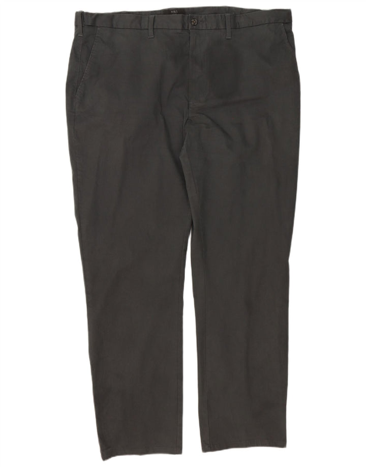 MARKS & SPENCER Mens Regular Fit Chino Trousers W44 L33 Grey Cotton