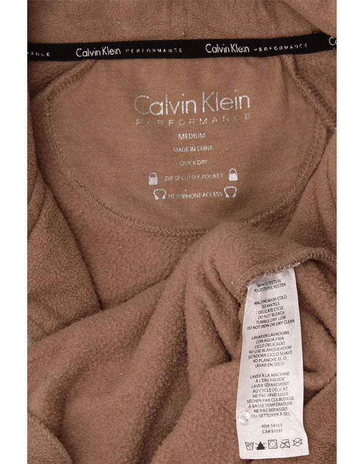 Calvin Klein Womens Graphic Fleece Jacket UK 14 Medium Brown Polyester