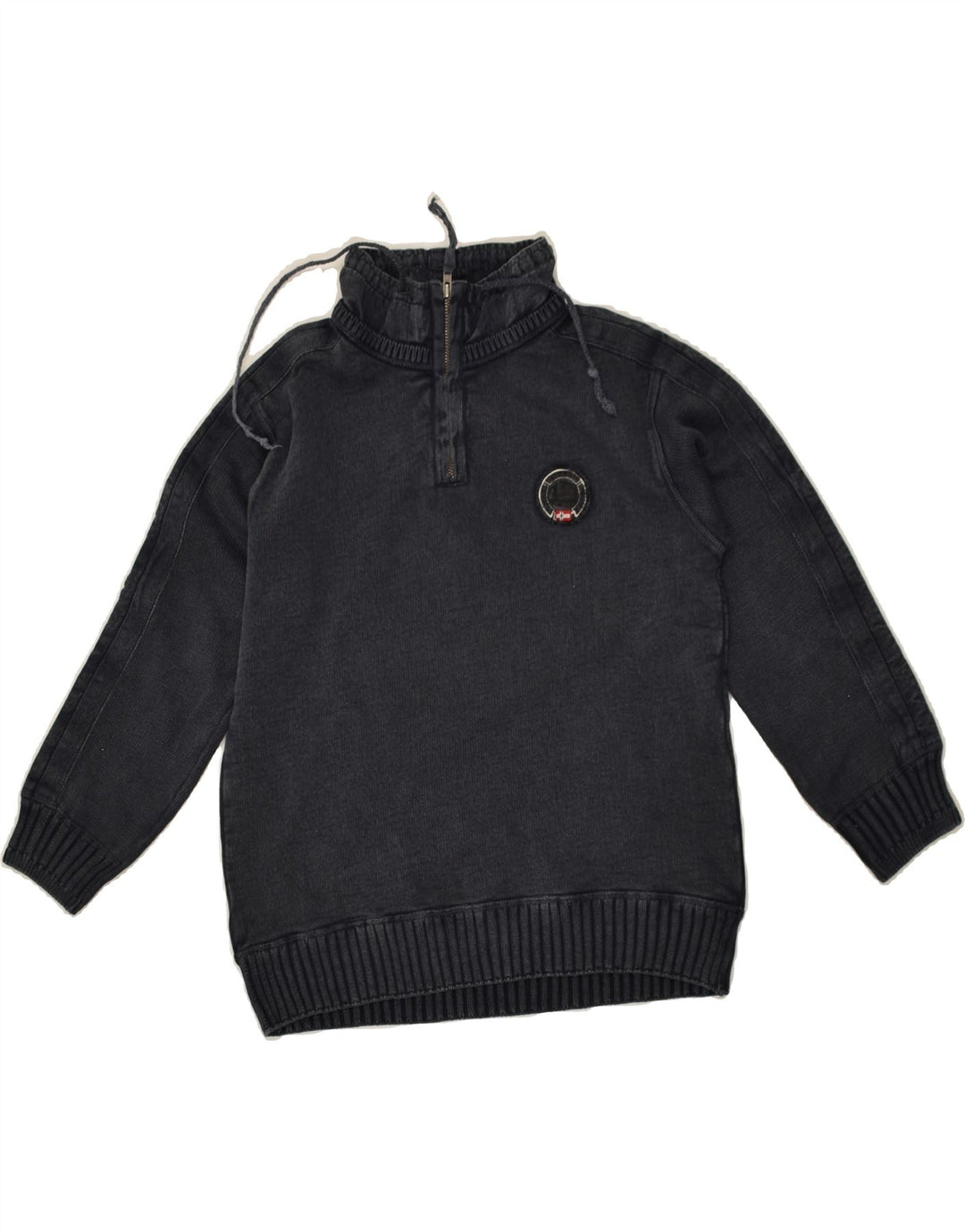 NAPAPIJRI Boys Graphic Zip Neck Jumper Sweater 7-8 Years Grey Cotton | Vintage Napapijri | Thrift | Second-Hand Napapijri | Used Clothing | Messina Hembry 