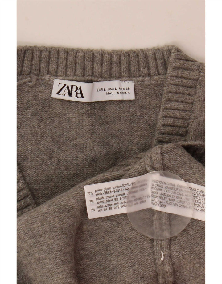 Zara Womens Crop Vest Tank Top UK 14 Large Grey Polyester