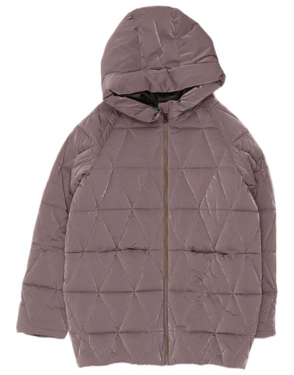 Benetton Girls Hooded Padded Coat 15-16 Years 2XL Grey Polyester